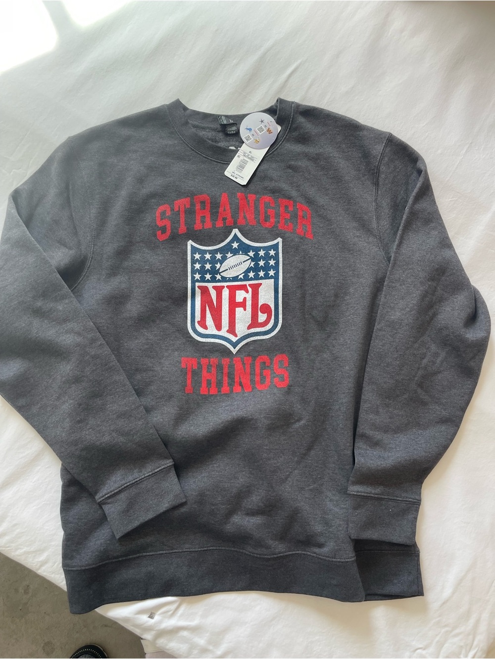 Charcoal Crewneck Sweatshirt with‎ Red 'Stranger Things' NFL Graphic